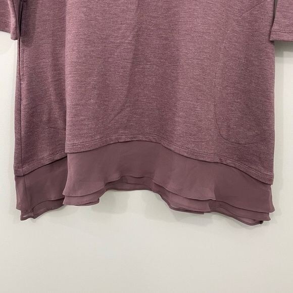 LOGO‎ by Lori Goldstein Lounge V-Neck Layered Chiffon-Hem Tunic Top Mauve Small - Picture 4 of 5
